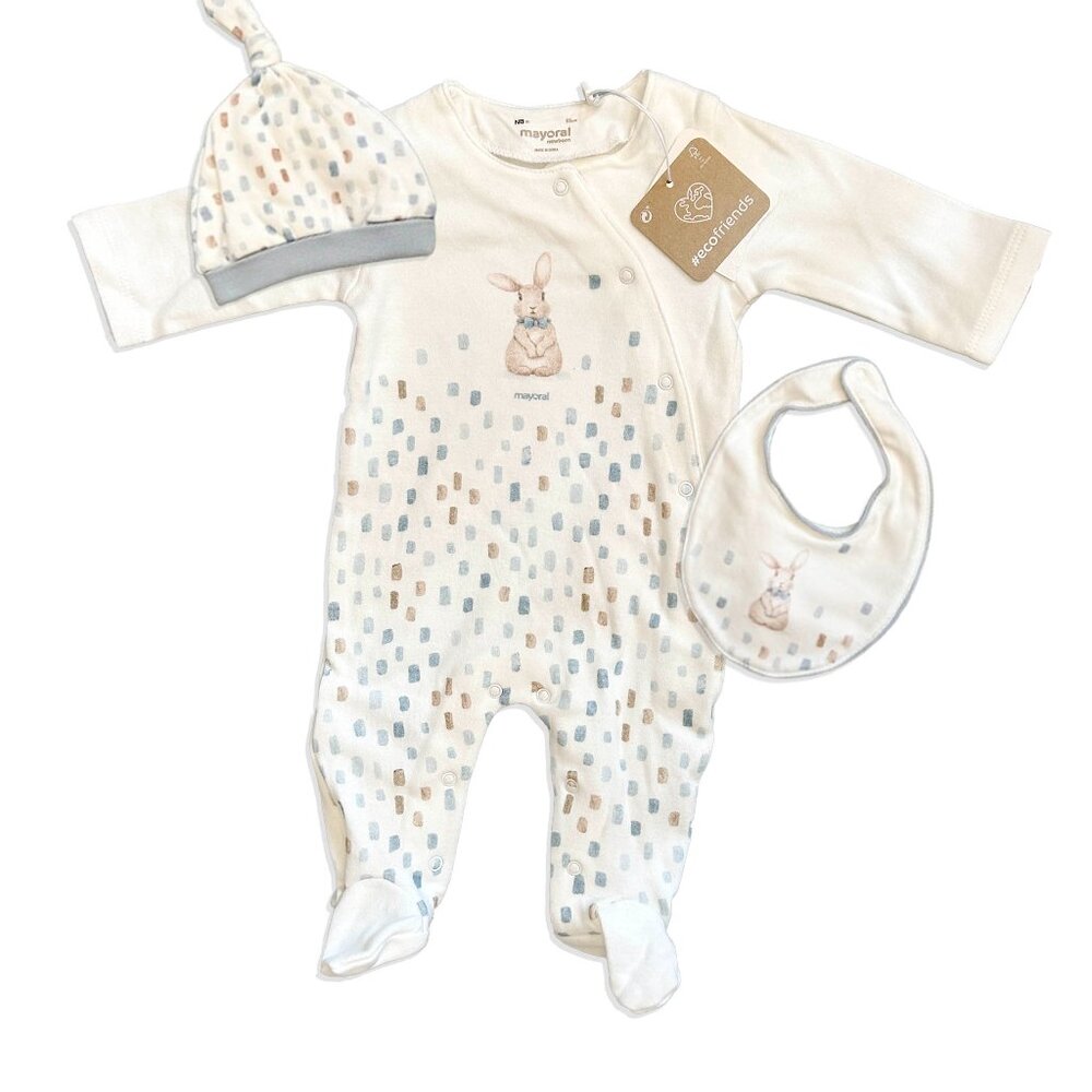 Brand New Mayoral NB Pajama, hat & bib set